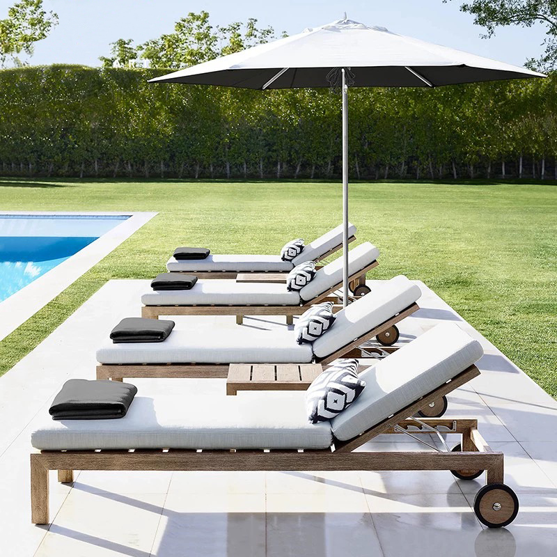 High End Outdoor Teak Wood Sun Lounger With All Weather Cushion Teak Wood Chaise Lounge For Hotel Resort Project Sunbed