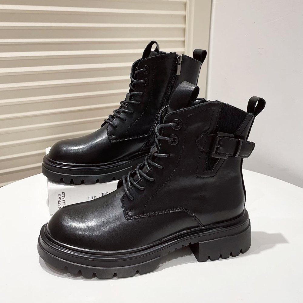 Zipper Luxury Fashion Leather 2021 News Lace Up High Top Chelsea Boots Autumn Martens Platform Ankle Boots Women's Black Martins