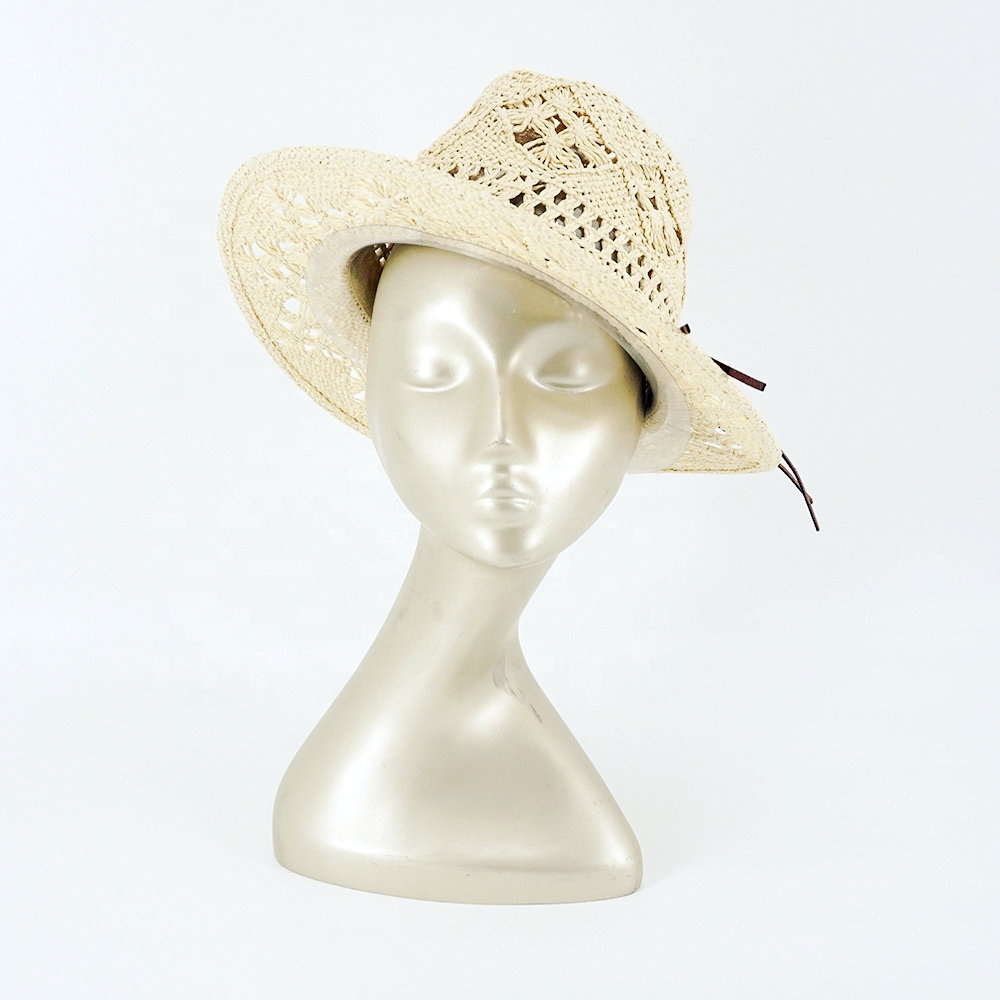 Hot Sale Cowboy casual Hollow Suede Decoration visor women Straw Hat
