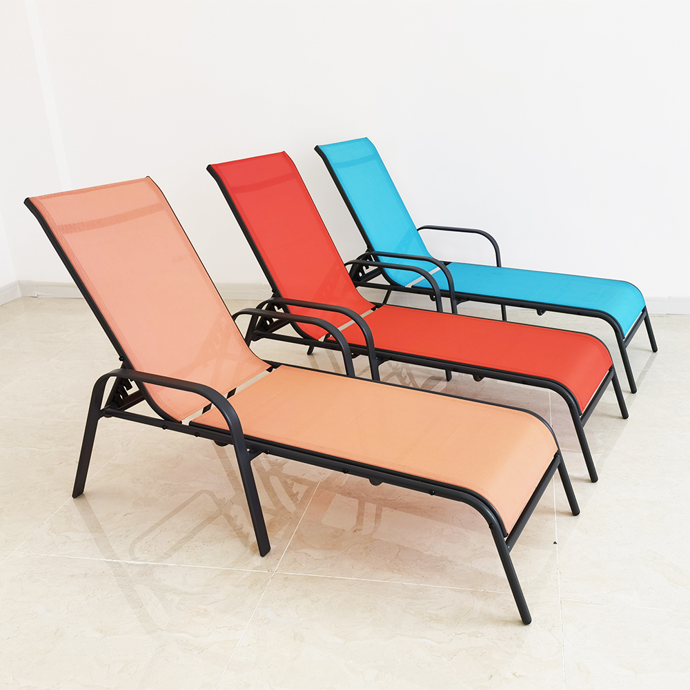 Outdoor Furniture Aluminum Frame Foldable Tesling Bed 5 Positions Adjustable Patio Sun Lounger Chair with Armrest