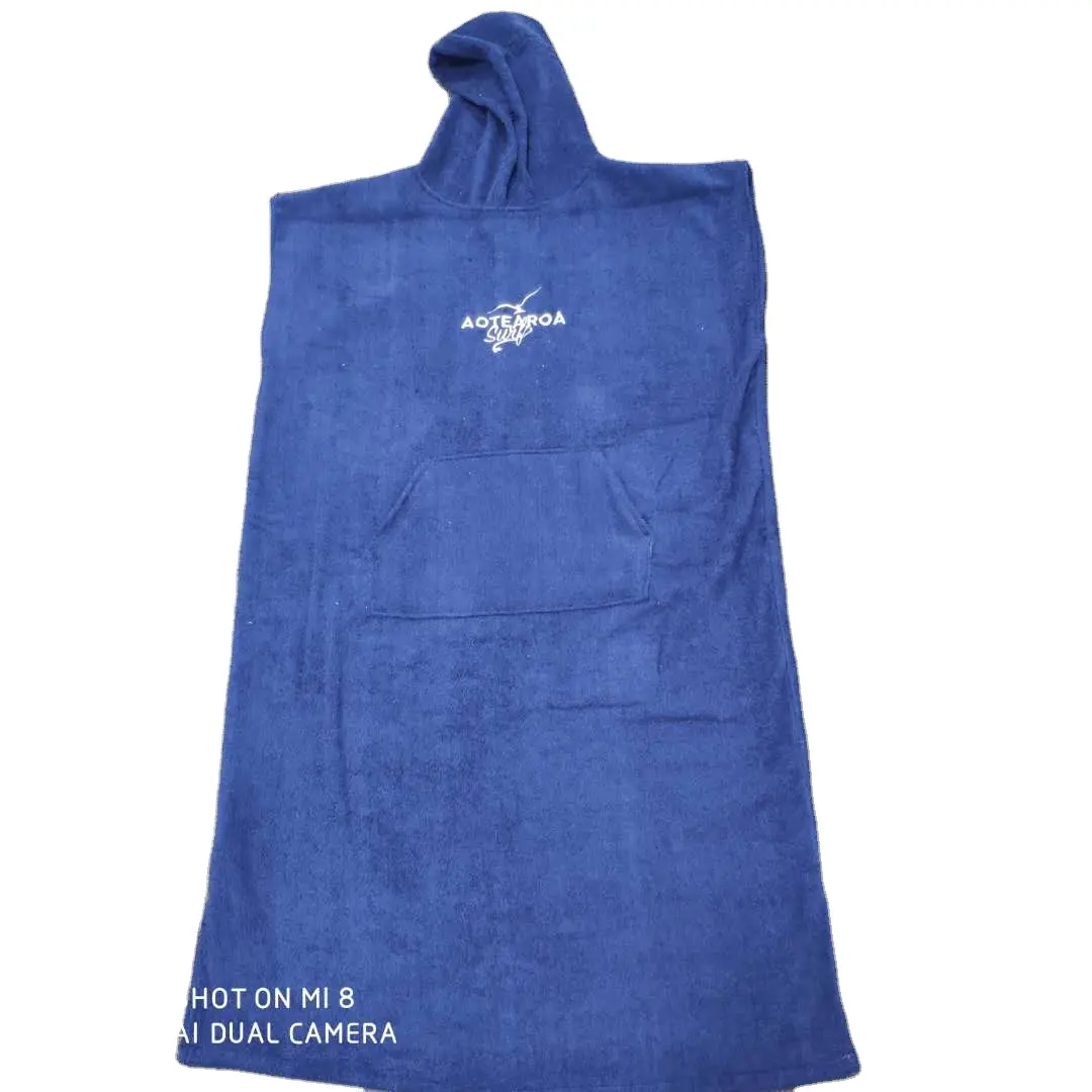 microfiber adult hooded poncho towel with sleeves and pocket custom logo beach surf poncho towel 70x110cm blue