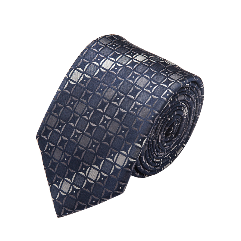 custom made navy blue necktie checked pattern silk tie for men