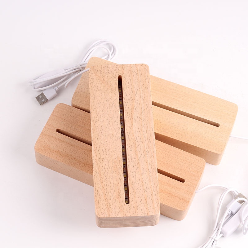 USB-лампа с деревянным основанием, светодиодный 3D ночник, круглая овальная деревянная основа для акрила