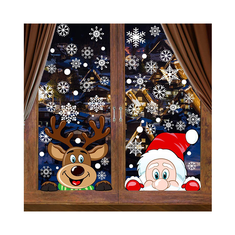 Christmas Window Decorations 4 Sheets Window Stickers PVC Doubled-Sided Window Stickers