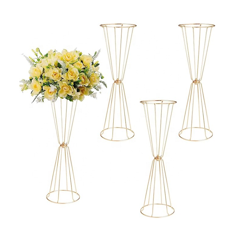 Tall Trumpet Metal Flower Vase for Centerpieces Party, Geometric Floral Centerpiece Stand for Wedding Anniversary Ceremony