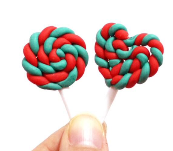 Candy Lollipop Polymer Clay Ornament Red Green Colors Round Heart Candy Charms for Earring Pendants Jewelry Finding