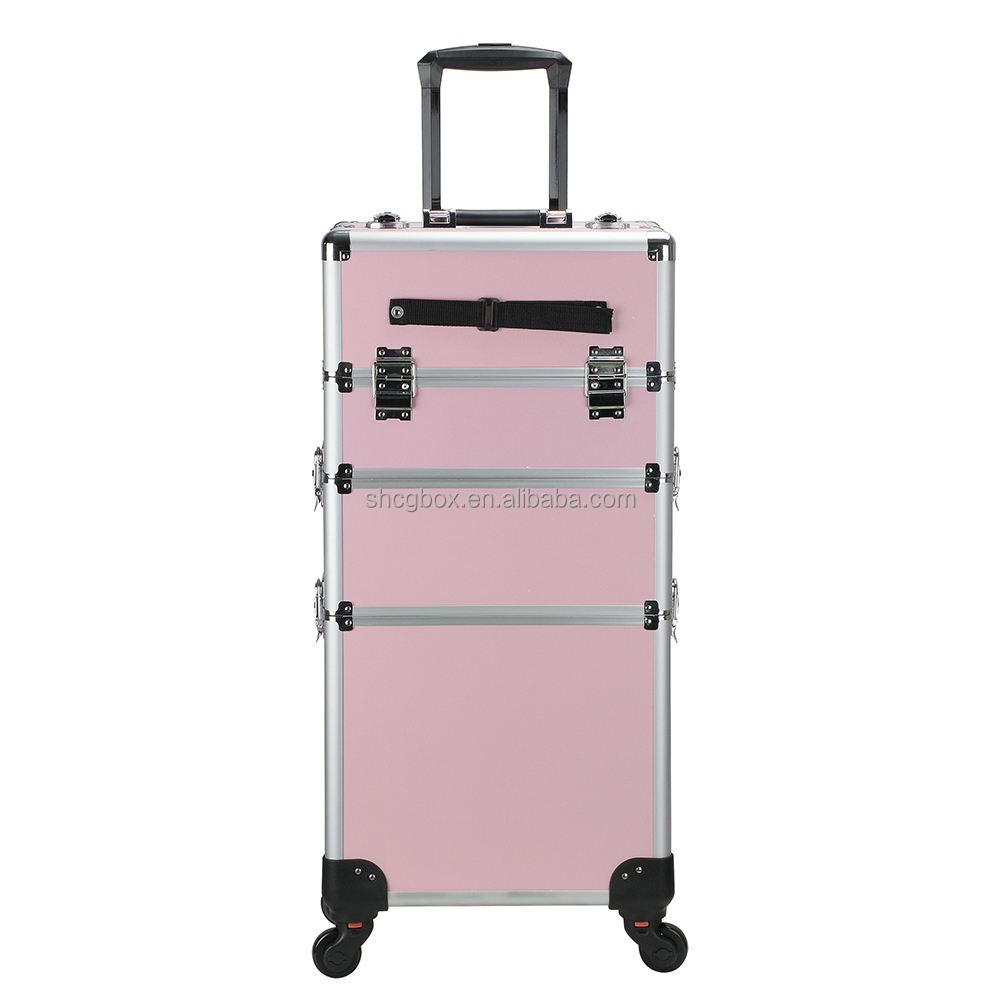 Professional Rolling Trolley Aluminum Leather Cosmetic Designer Makeup Hair Case Hairdressing Tools Case Makeup Soft Case