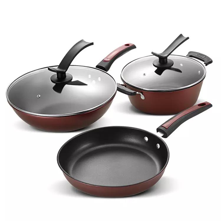 Woks кастрюля для супа эмалированная антипригарная черная кастрюля для приготовления пищи 3 шт. алюминиевый антипригарный кухонный набор посуды