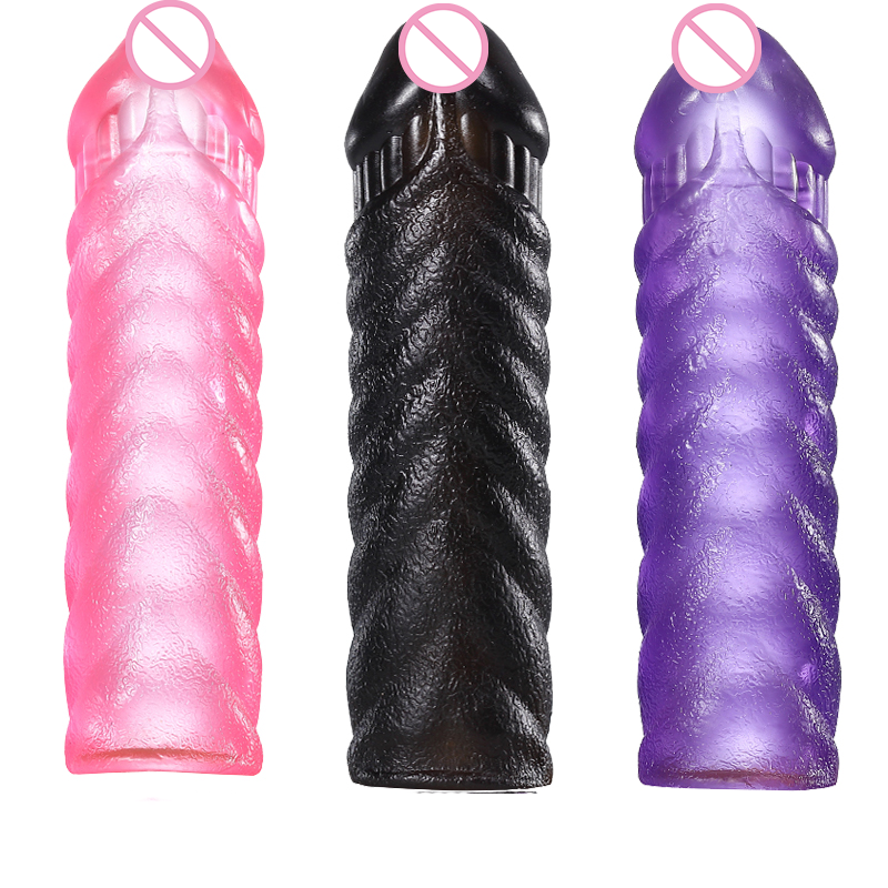 Silicone Spike Dotted Ribbed Condoms Time Delay Lasting Reusable Penis Rings Crystal Cock Ring Penis Extension Sleeve for Men