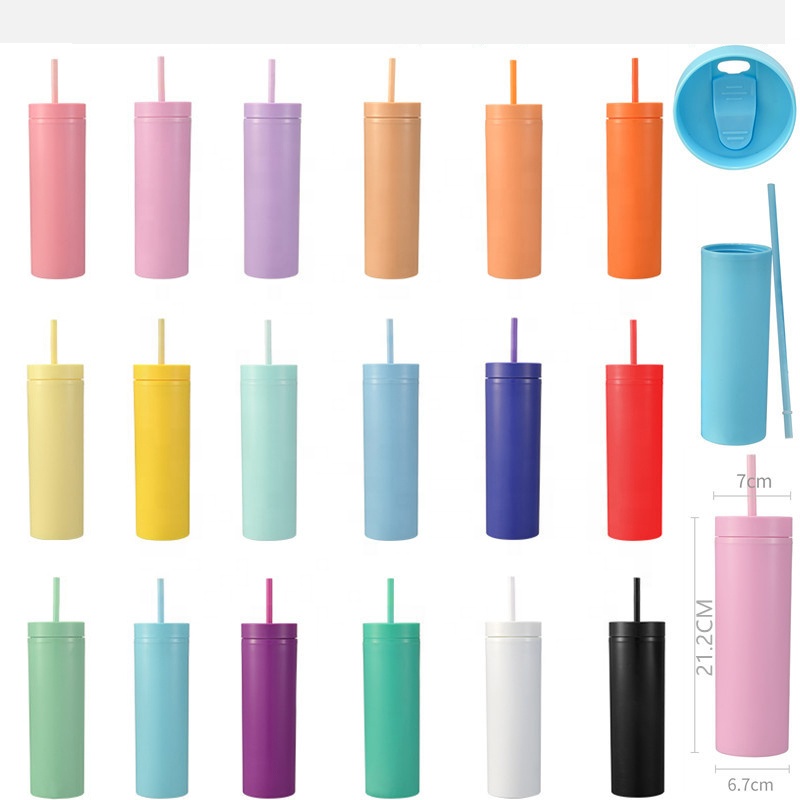 16oz Matte Pastel Colored Acrylic Tumblers Double Wall Beauchy DIY Plastic Tumblers With Straw And Slide Lid