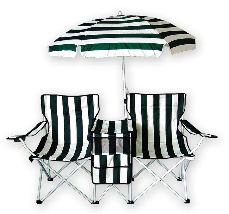 Beach Chairs Stripe Double Camping Chair Folding Beach Chair With Removable Umbrella Outdoor Twin Chair