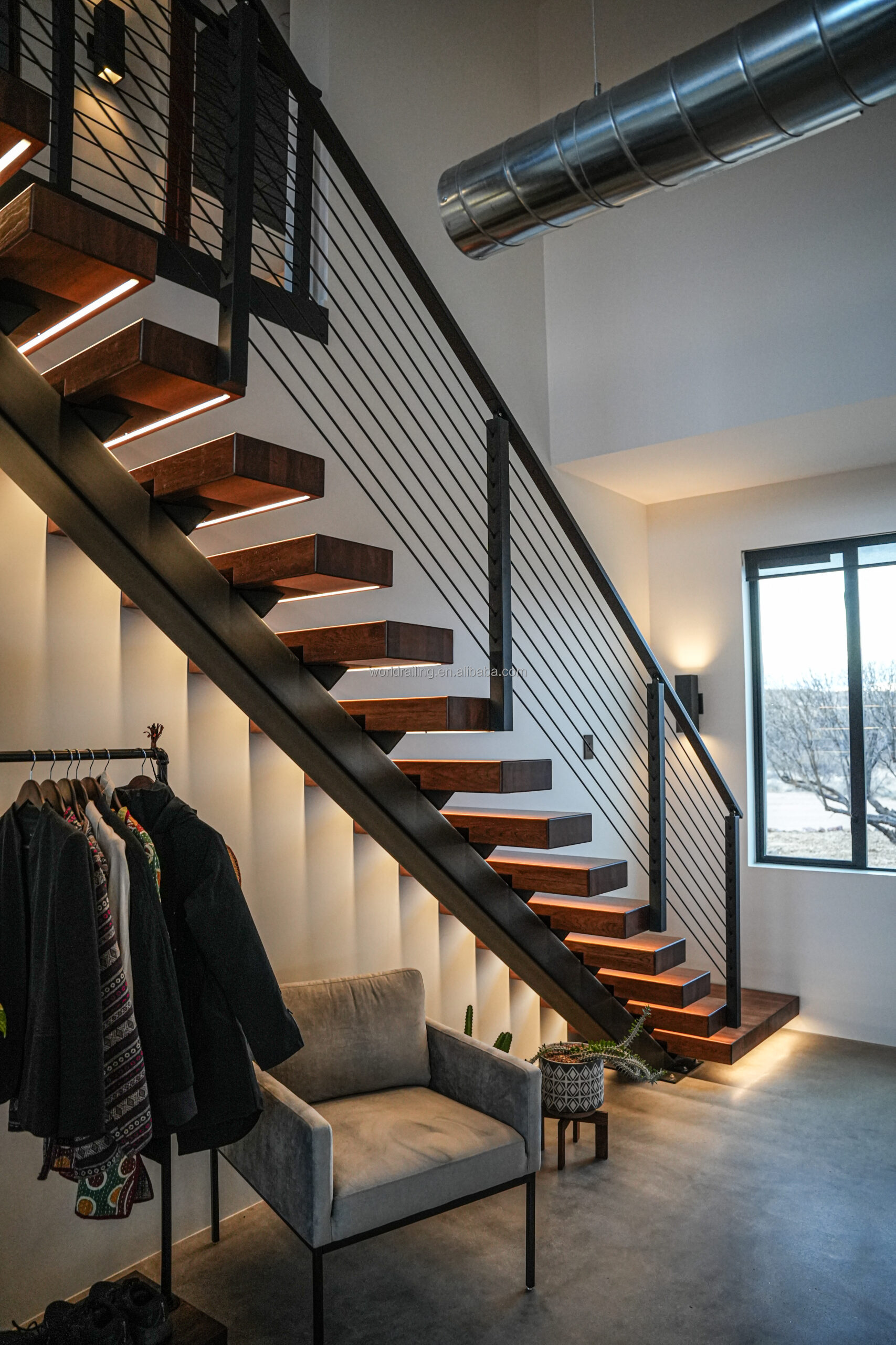YL Top-Quality Interior Wooden Tread Modern Floating Staircase Stair Design