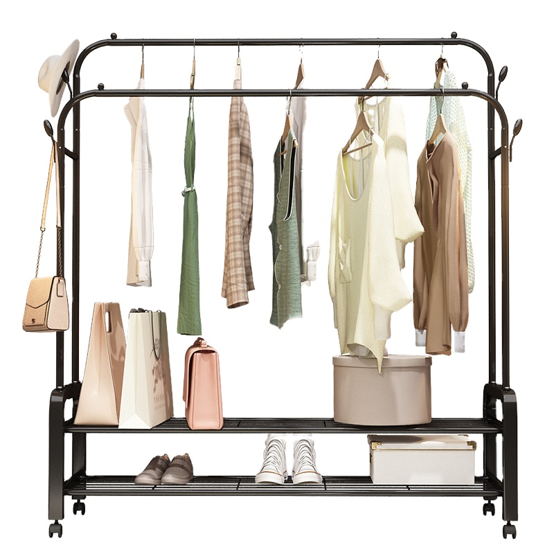 Wholesale New Design Clothes Rack Coat Hanger Stand Metal Clothes Drying Rack Bag Shoes Storage Hat Hanging Shelf
