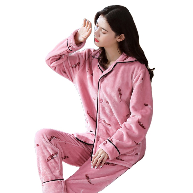 Women's Sleepwear Winter Woman Flannel Pajamas Ladies Nighties Leisure Wear Two-pieces Sets Thick Warm Cartoon Pajamas Set.