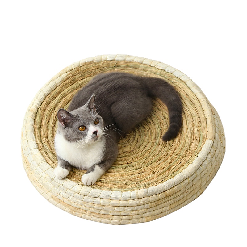 2021 New Round cat scratcher four seasons universal straw bed for pet wear-resistant cat sofa Handmade straw woven cat house