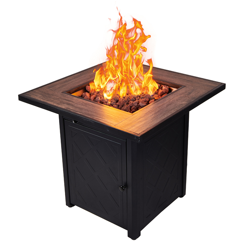 Wholesale 28" Outdoor Furniture Fire Table Propane Gas Wood-grain Ceramics Top Metal Fire Pit Table