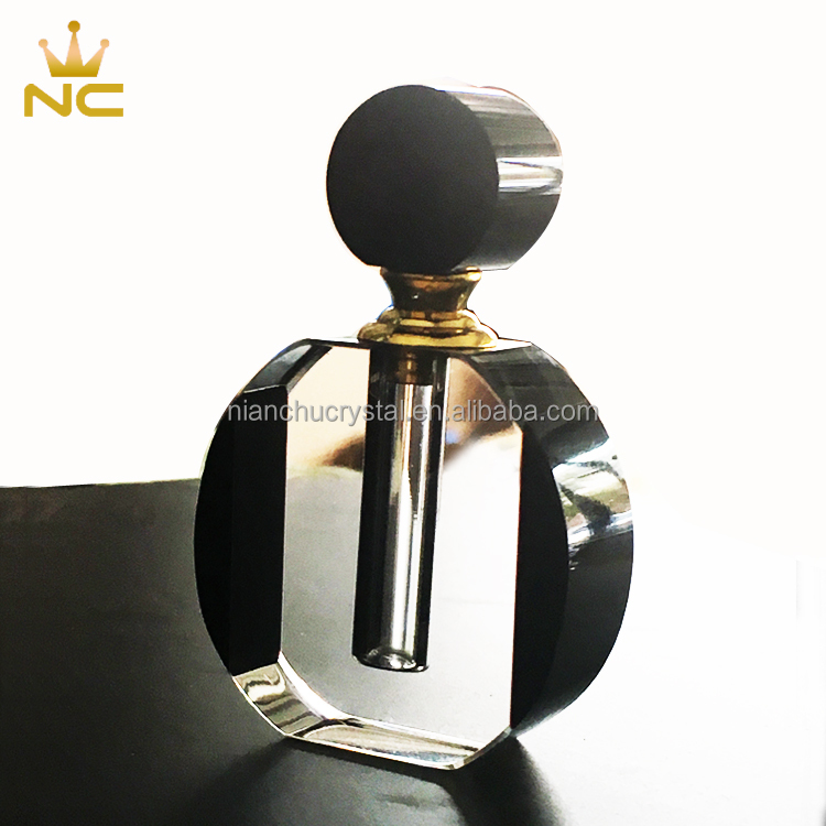 Luxury Round Shaped 3ML 6ML 10ML Clear Black Crystal Perfume Bottle In 3 Sizes Set