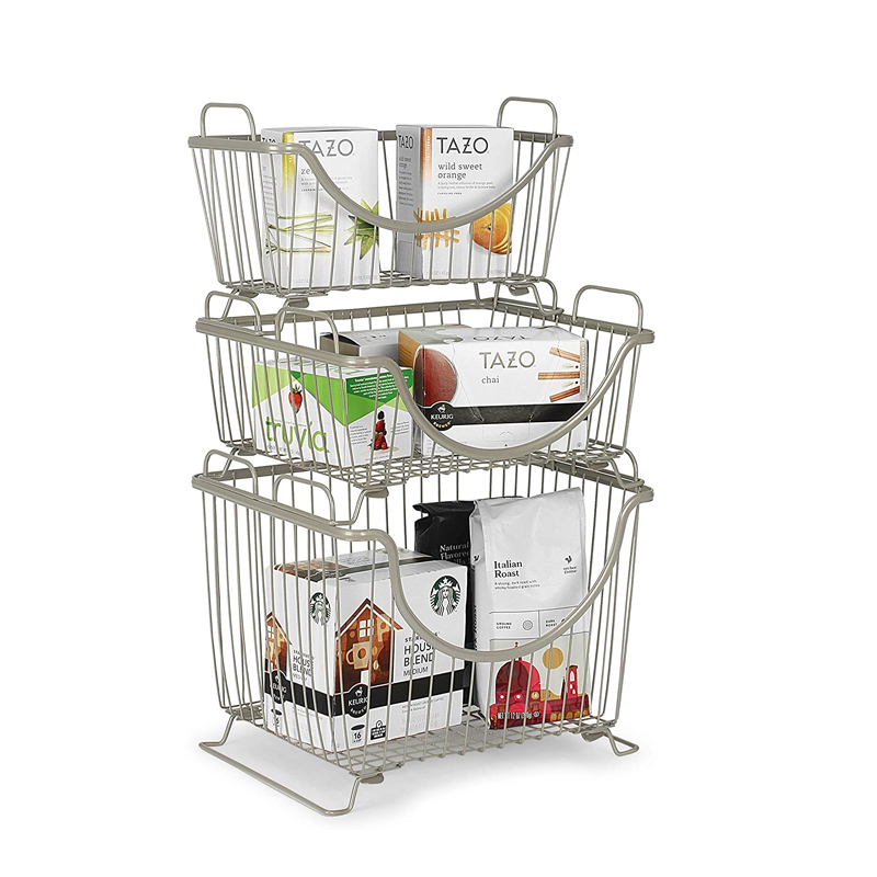 Custom Size Metal Iron Wire Laundry Fruit Vegetable Storage Stackable Basket With Handle