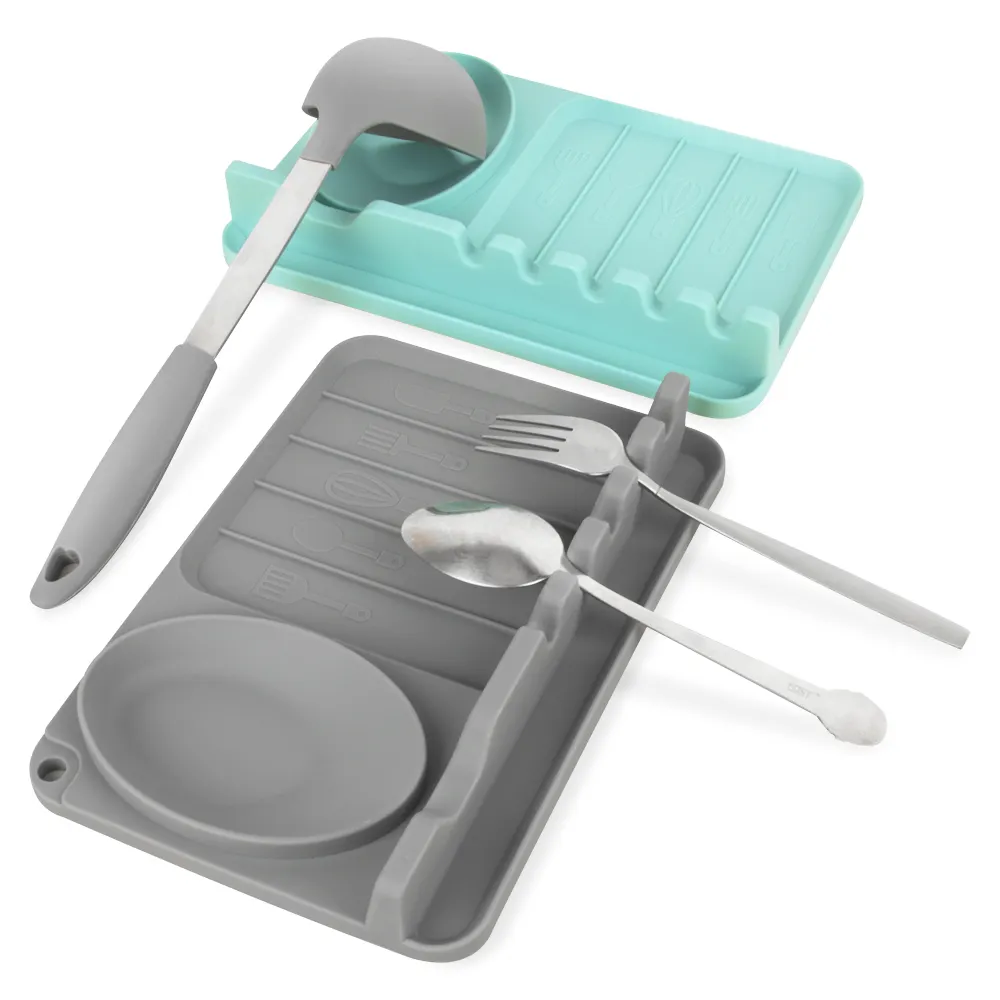Silicone manufacturer BPA free heat resistant 2 in 1 large silicone utensil rest with drip pad for multiple utensils