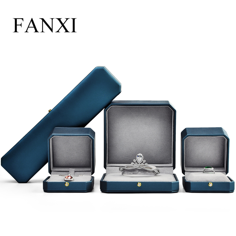 FANXI на заказ Новое поступление Ювелирная упаковка коробка кольцо ожерелье восьмиугольная форма Небесно-Голубой Pu кожа упаковка ювелирных изделий подарочные коробки