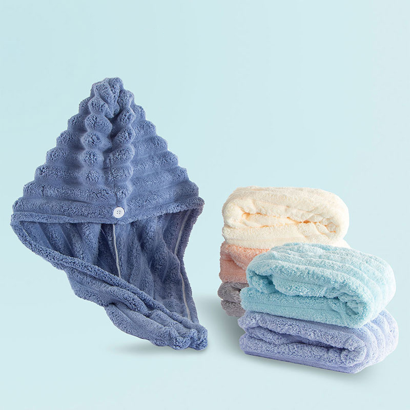 New Hot Selling Coral Velvet Vertical Pattern Shower Cap Colorful Dry Hair Cap For Home