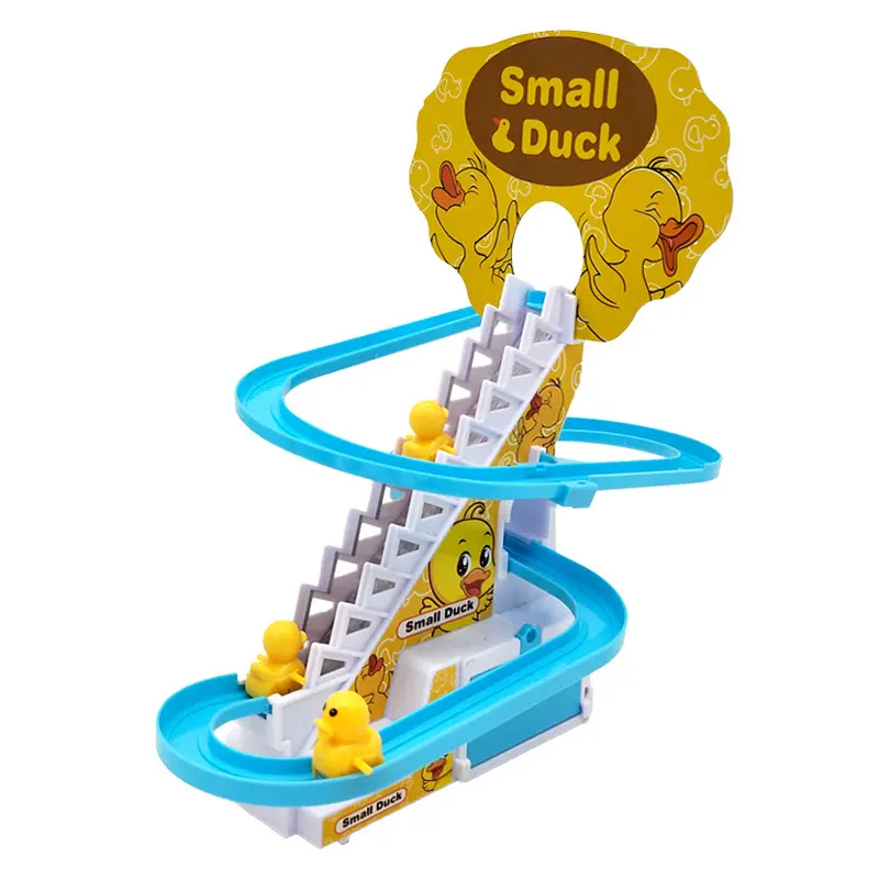Pig Action Figures Toy DIY Rail Racing Track Small Duck Climbing Stairs Toy Electric Car Staircase Music Educational Toy For Kid