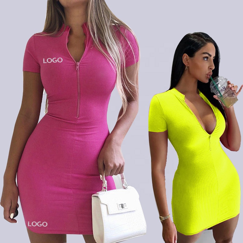 Hot Custom Wholesale Womens Fashion Chill Dresses Summer Cotton Clothes Knit Mini Bodycon Ladies Dress