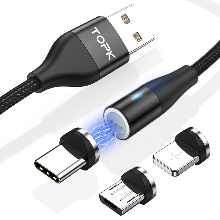 Бесплатная доставка TOPK AM60 2M 3A QC3.0 Быстрая зарядка Магнитный USB кабель для зарядки