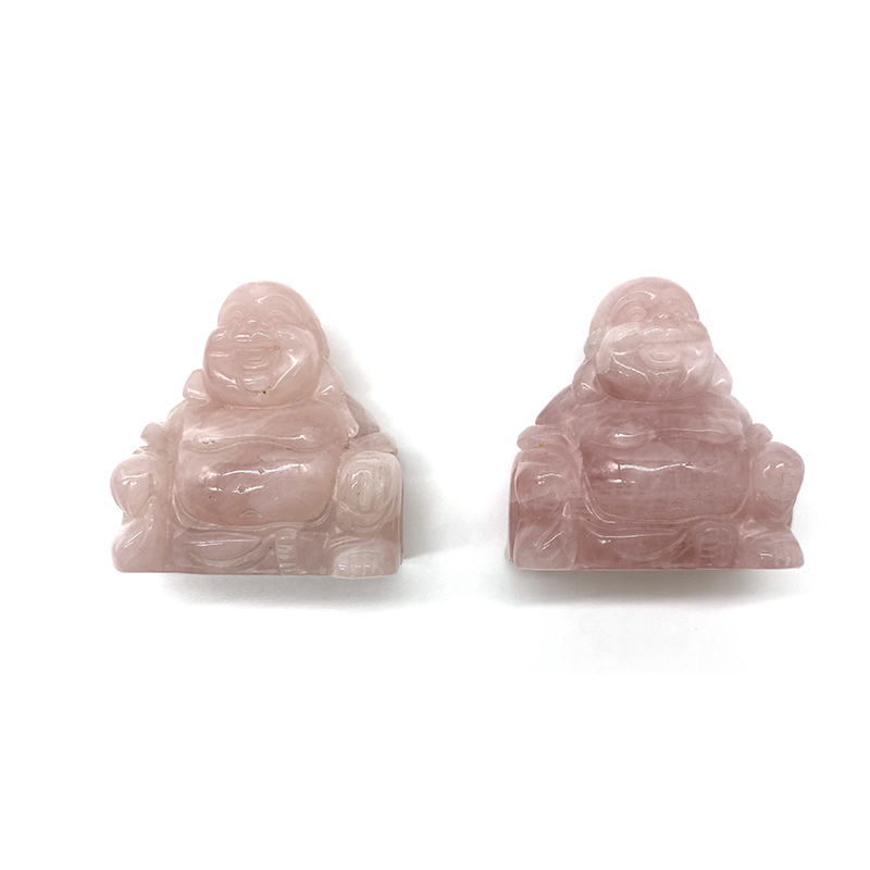 Natural Rose quartz Crystal Laughing Buddha Quartz Hand Carved Stone Statue in Hot Sale