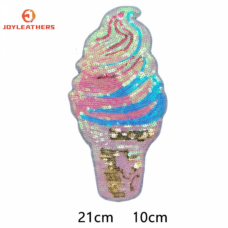 Custom Design 3D Sequin Embroidery Patch Iron On Patches Sequin Ice Cream Design Sequin Patches for Clothes