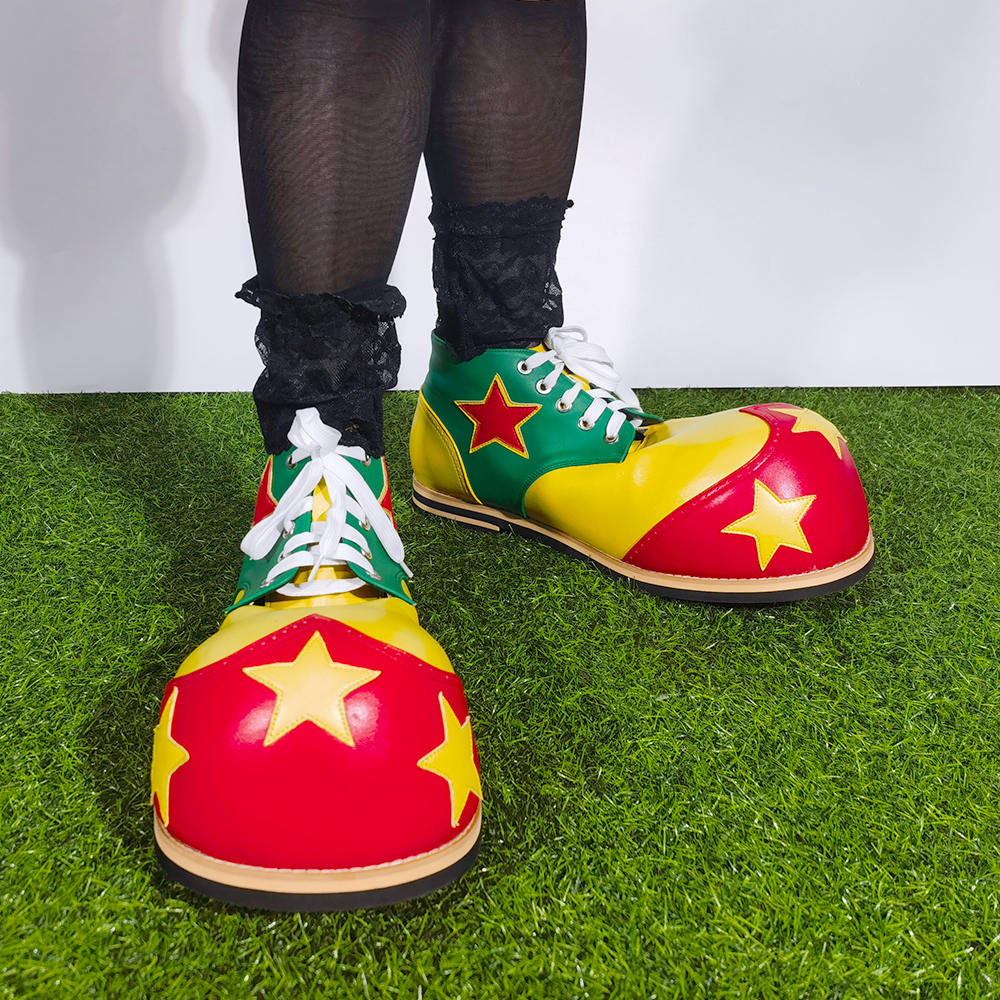Leather Customizable Men's Black Clown Shoes for Halloween Pantomime Performances