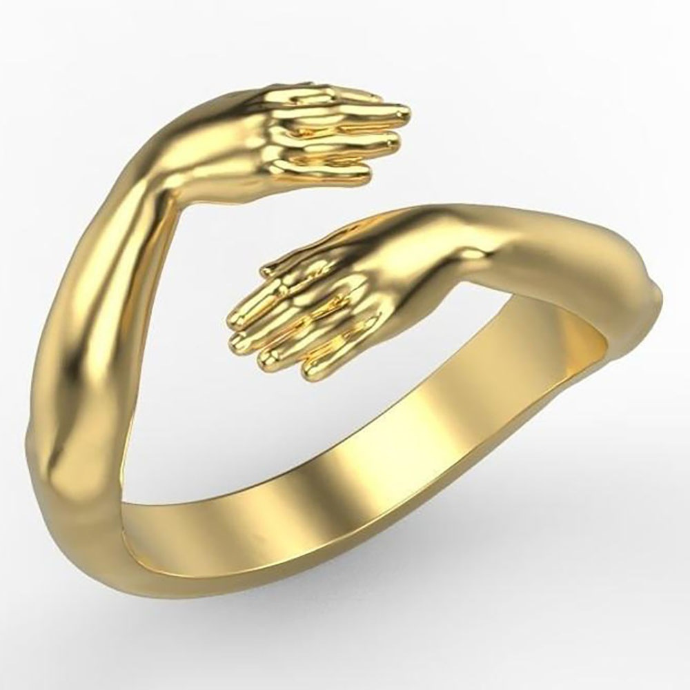 Latest fashion Love hands hug finger ring open adjustable retro metal alloy jewelry gold silver statement rings