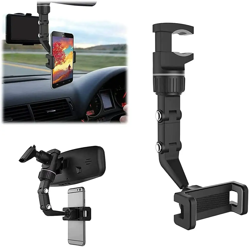 Best Selling Rearview Mirror Mobile Phone Car Holder Universal 360 Rotating Car Phone Holder and GPS Holder Rearview Mirror Clip