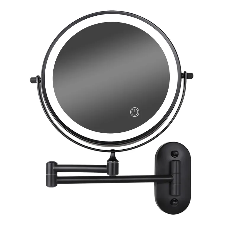 New arrival extendable arm 8" LED Lighted Wall Mounted Makeup Mirror 10X Magnifying Vanity Light up Mirror for Bathroom Shaving