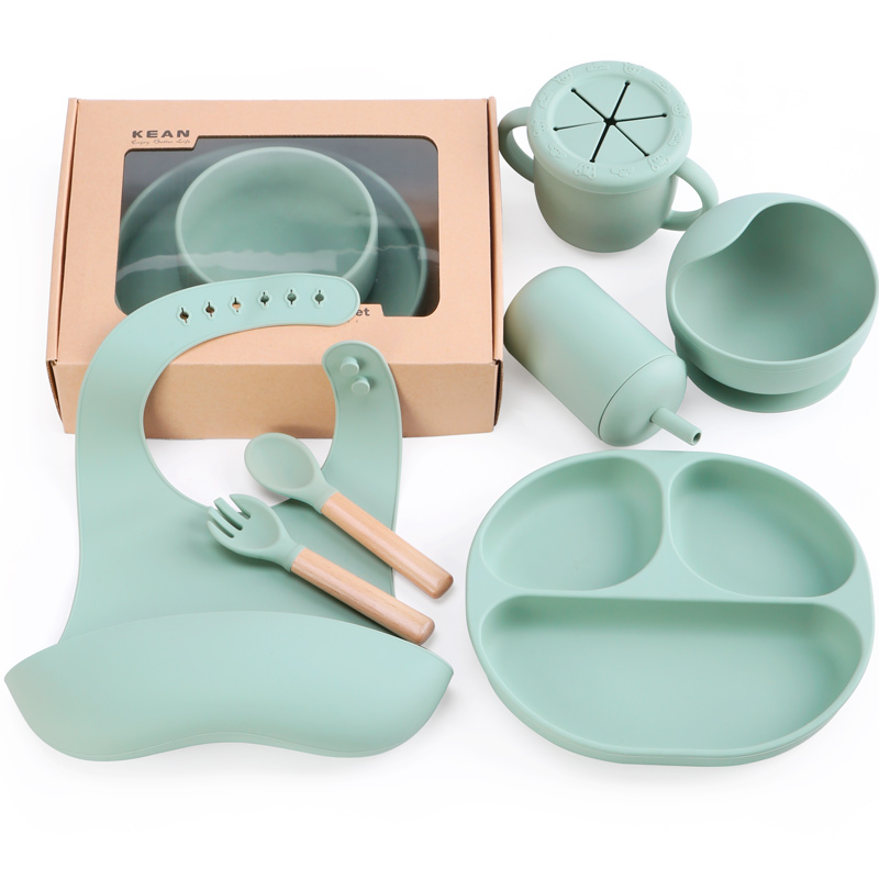 Kids Toddlers Weaning Eating Set Suction Silicone Baby Feeding Set Dinner Tableware Baby Bowl Plates With Spoon And Fork