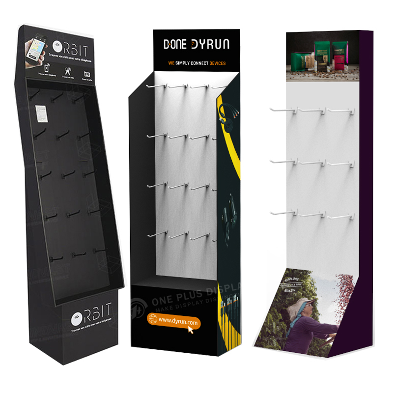 Custom Retail hook Carton Product Display stand hooks Floor Cardboard Display Stand Up Rack With Peg Hook