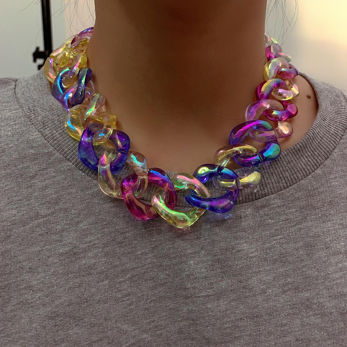 Punk Hyperbole Dazzling Cuban Link Chain Choker Necklace women 2021 Cool Fashion Colorful Acrylic Chunky Chain Necklace