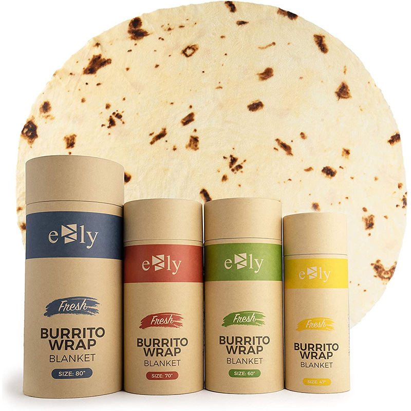 Оптовая продажа, одеяло Burrito, индивидуальная подарочная упаковка, мягкое плюшевое круглое одеяло для пиццы