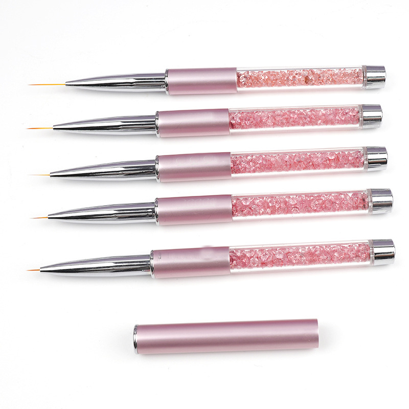 Nail Brush Kolinsky Hair Rhinestone Acrylic Pink Metal Handle Professional Single Nail Liner UV Gel Art Brush