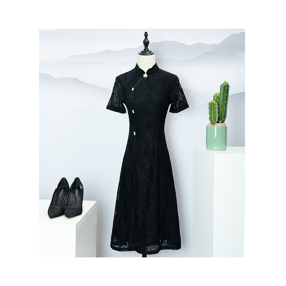 Sell Well Lace Black Bigsize Girl Cheongsam Modern Qipao
