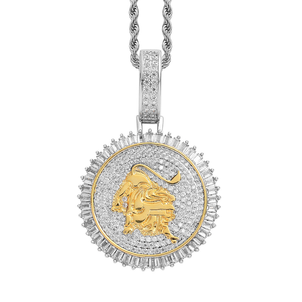 2021 hot selling micro-inlaid square zircon men's round cow pendant hip hop necklace