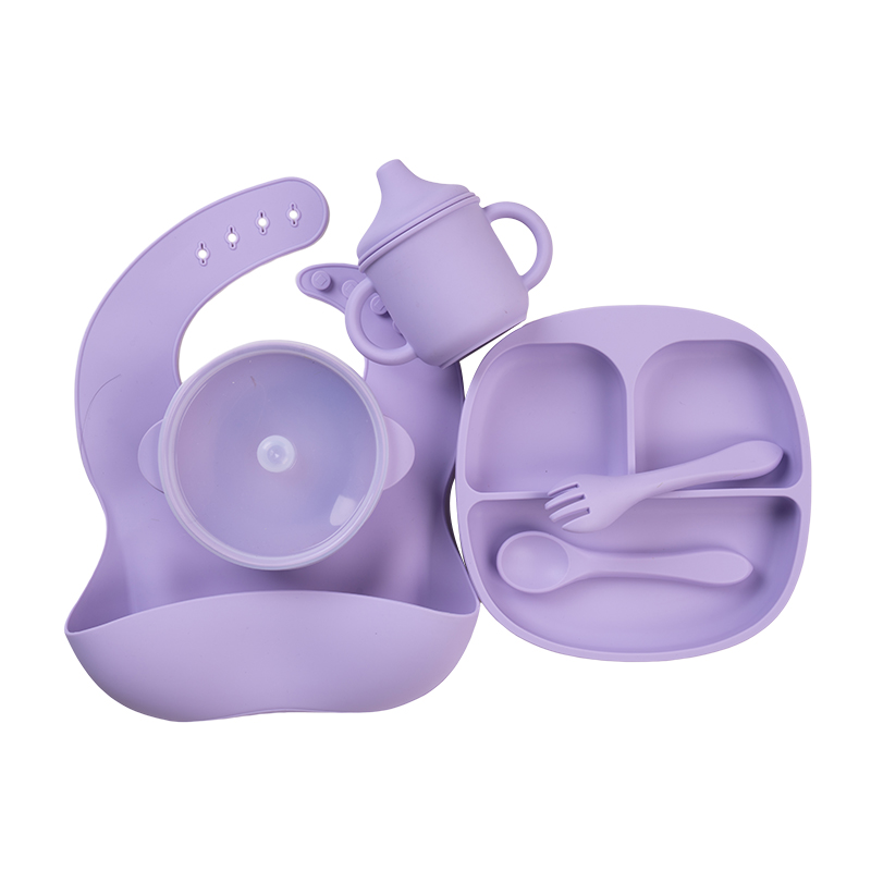 Bpa Free Unbreakable Toddler Tableware Utensils Silicone Bibs Divided Plate Suction Bowl Feeding Spoon Silicone Baby Eating Set