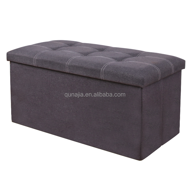 RTS Linen Fabric Cube 30 inches Foldable Collapsible Storage Stool of Bedroom Footrest Benches Ottoman with 80L Storage Space