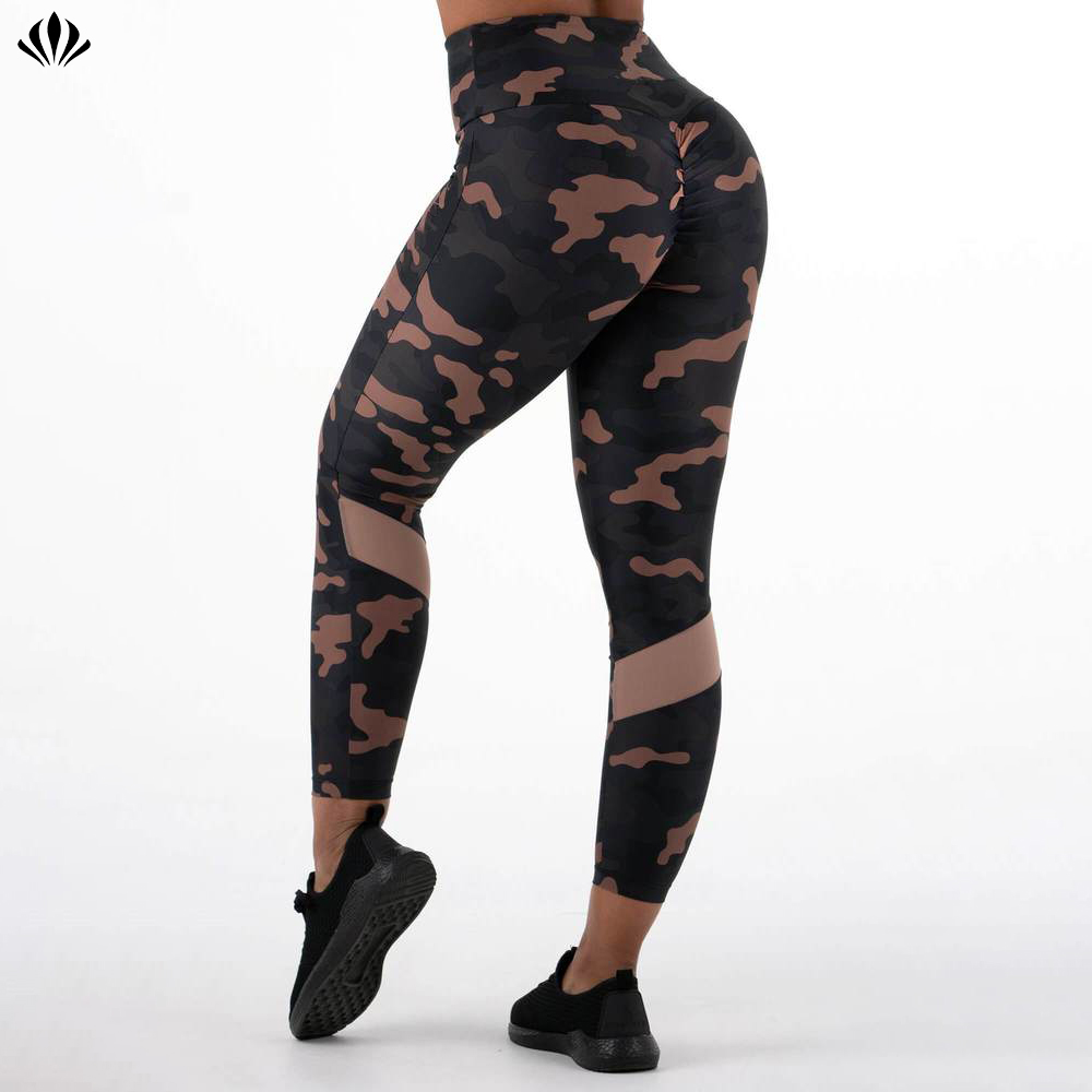 Womens High Rise 7/8 Camo Yoga Leggings Butt Lift Compression Gym Leggings