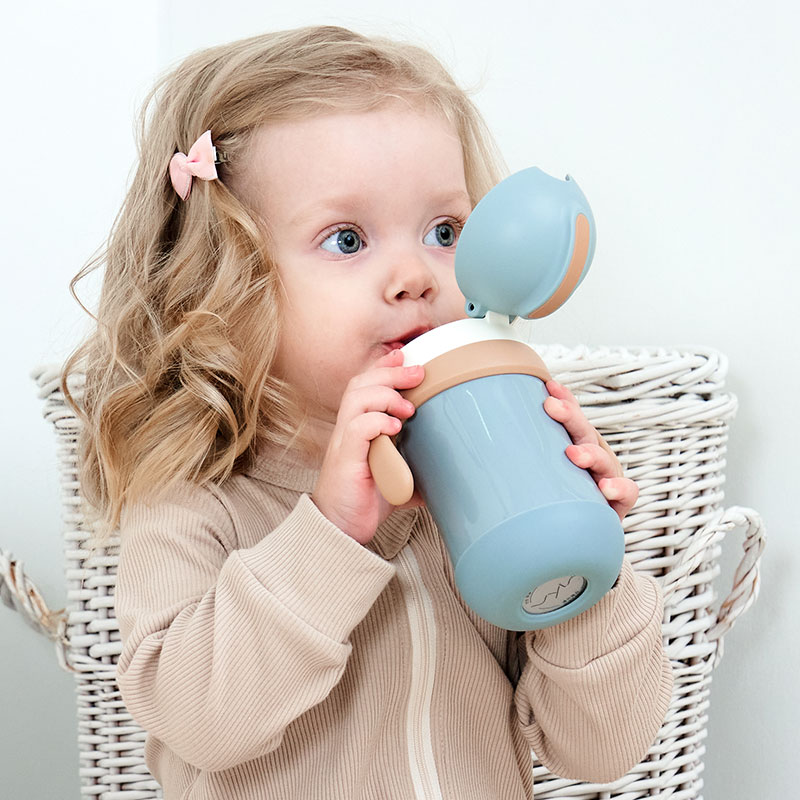 BPA Free Easy Grip Children Water Bottle Stainless Steel Double Wall Insulated Straw Toddler Baby Sippy Thermos Cup
