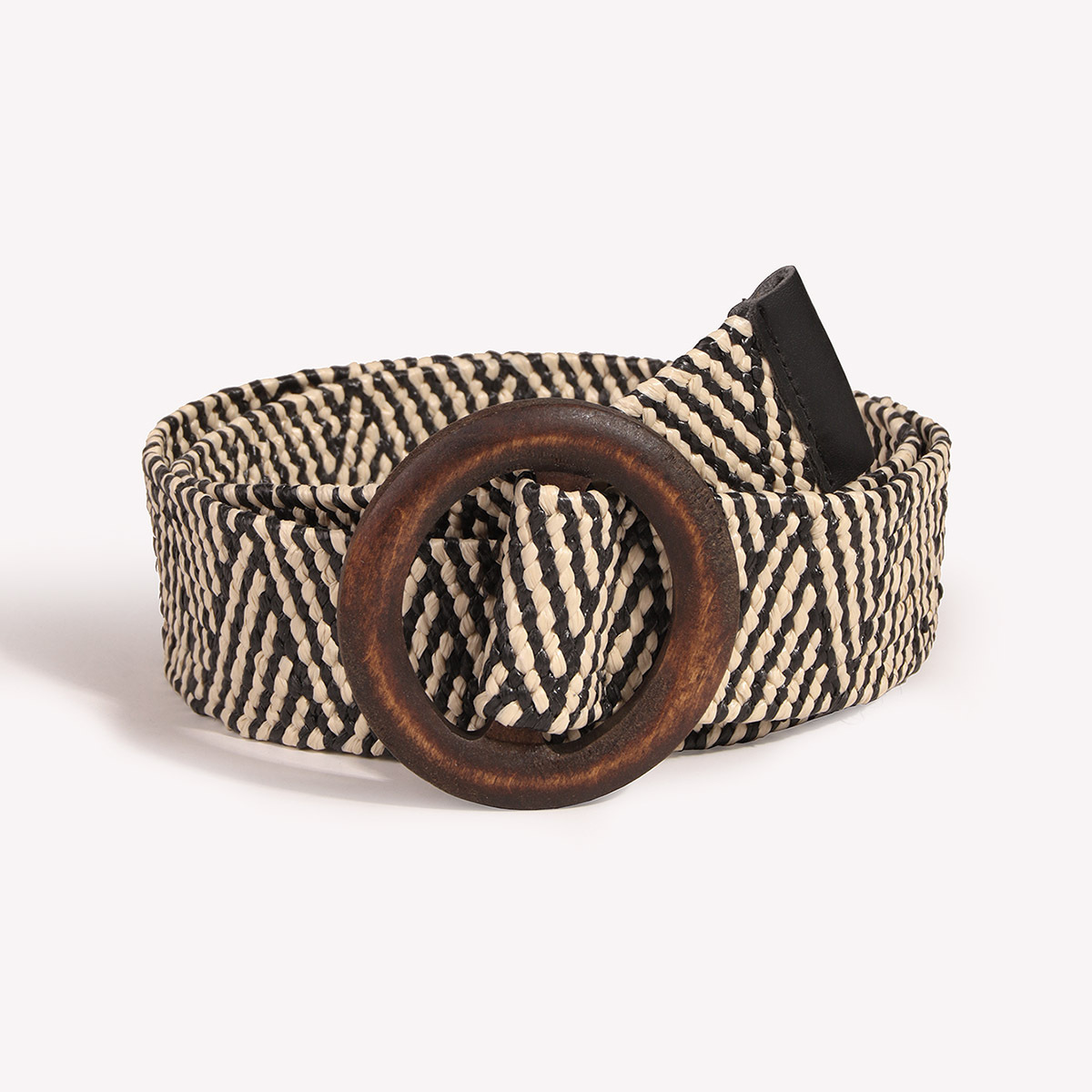 2021 new lady round dark wood buckle PP grass woven stretch belt all - match summer cross - border fashion
