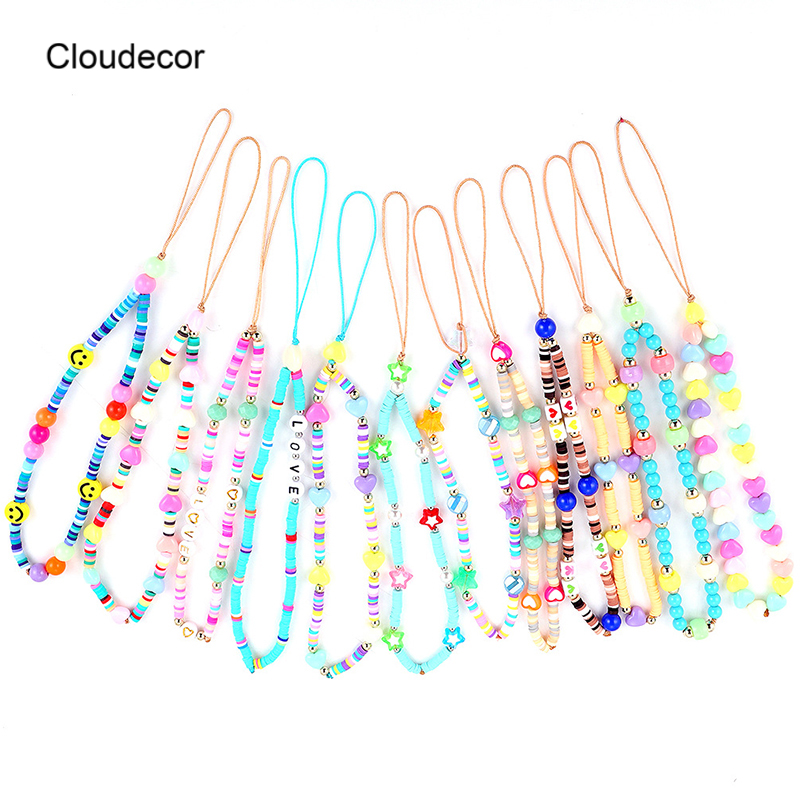 New Colorful Beaded Phone Lanyard Anti-Lost Beads Phone Hand Strap Clay Cell Phone Wrist Strap Holder For Women Girls