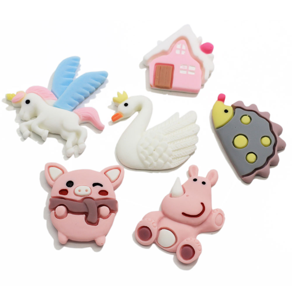Kawaii Лебедь свинья Ежик носорог Flatback смолы кабошоны украшения Скрапбукинг Craft DIY для телефона волос Лук украшения