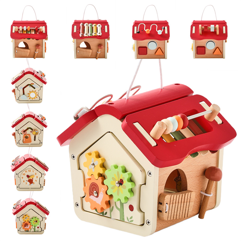 Wooden Multi-functional Early Educational Busy Board House Toys Montessori Children's Preschool Learning Activity Toy For Babys
