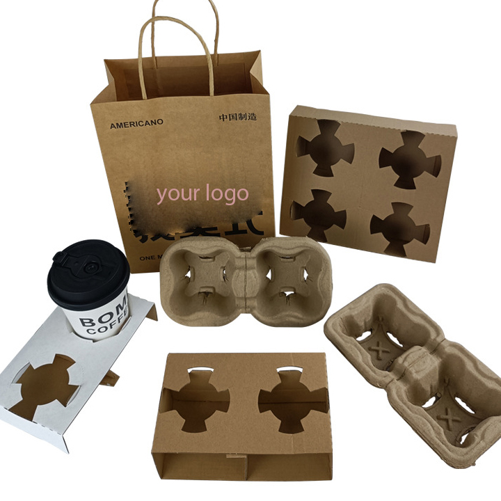 Takeaway 1 2 4 cups Carrier Disposable Cardboard Eco-friendly Biodegradable Kraft Coffee cup holder
